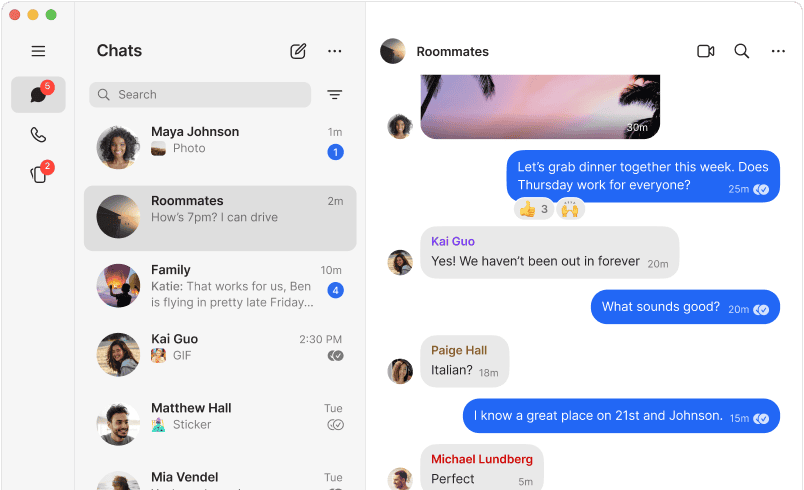 Signal macOS 版聊天界面局部,图片来自 Signal 官网